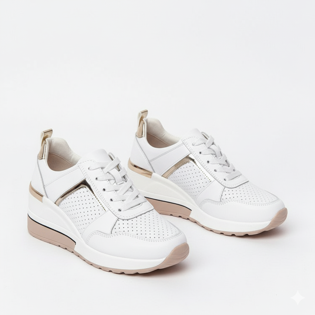 Sneakers con zeppa da donna per comfort e traspirabilità in pelle sintetica 0