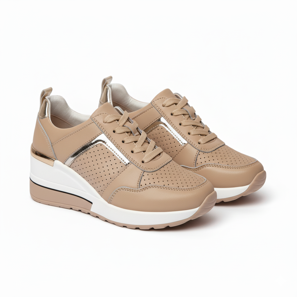 Sneakers con zeppa da donna per comfort e traspirabilità in pelle sintetica 1