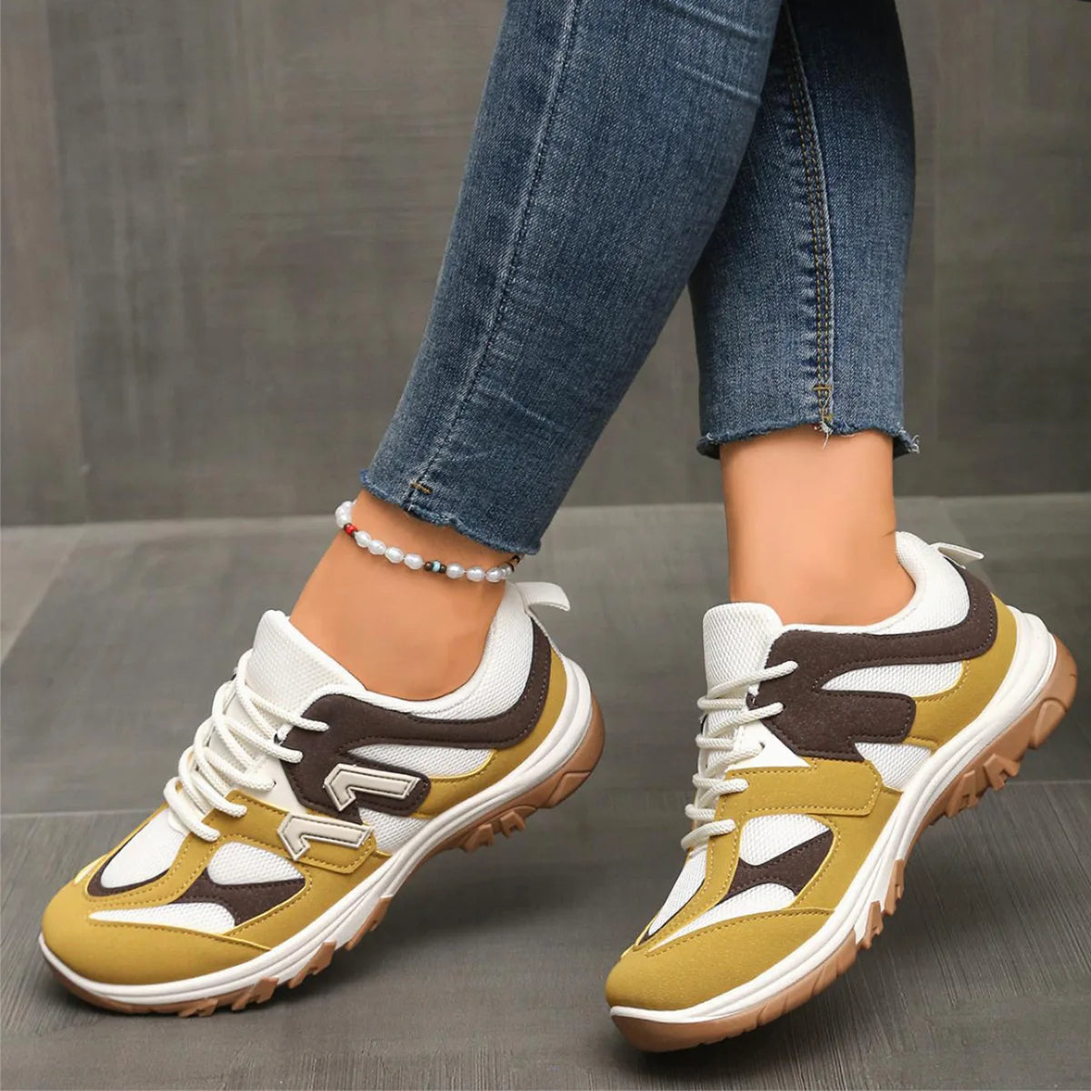 Sneakers da donna con lacci comode, suola spessa sintetica 5