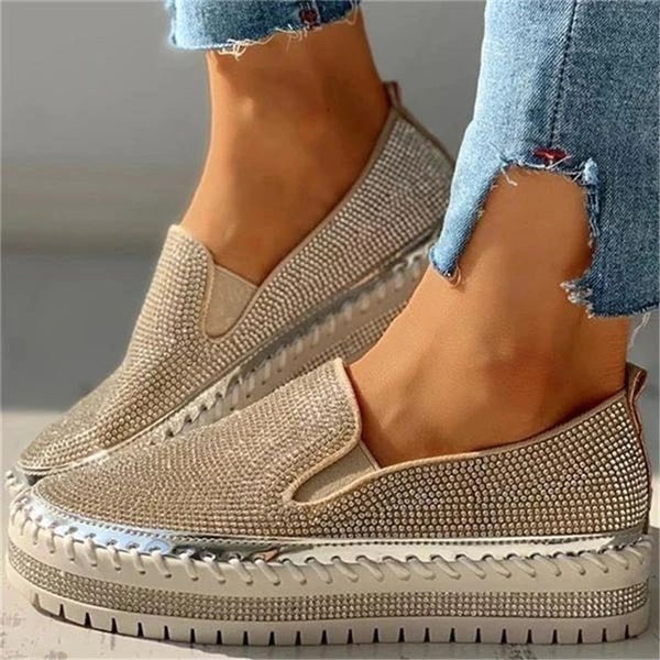 Sneakers slip-on da donna con decorazioni in strass in pelle PU 0