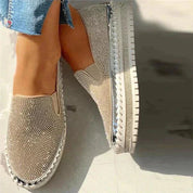 Sneakers slip-on da donna con decorazioni in strass in pelle PU 1