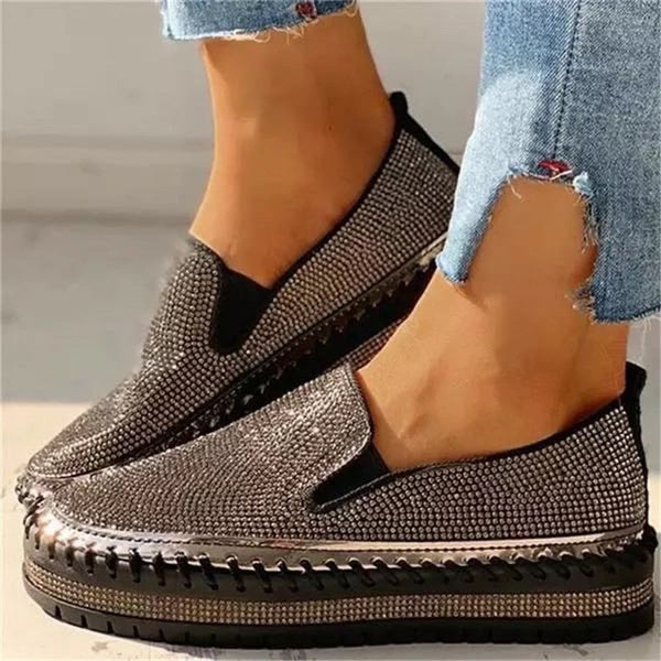 Sneakers slip-on da donna con decorazioni in strass in pelle PU 3