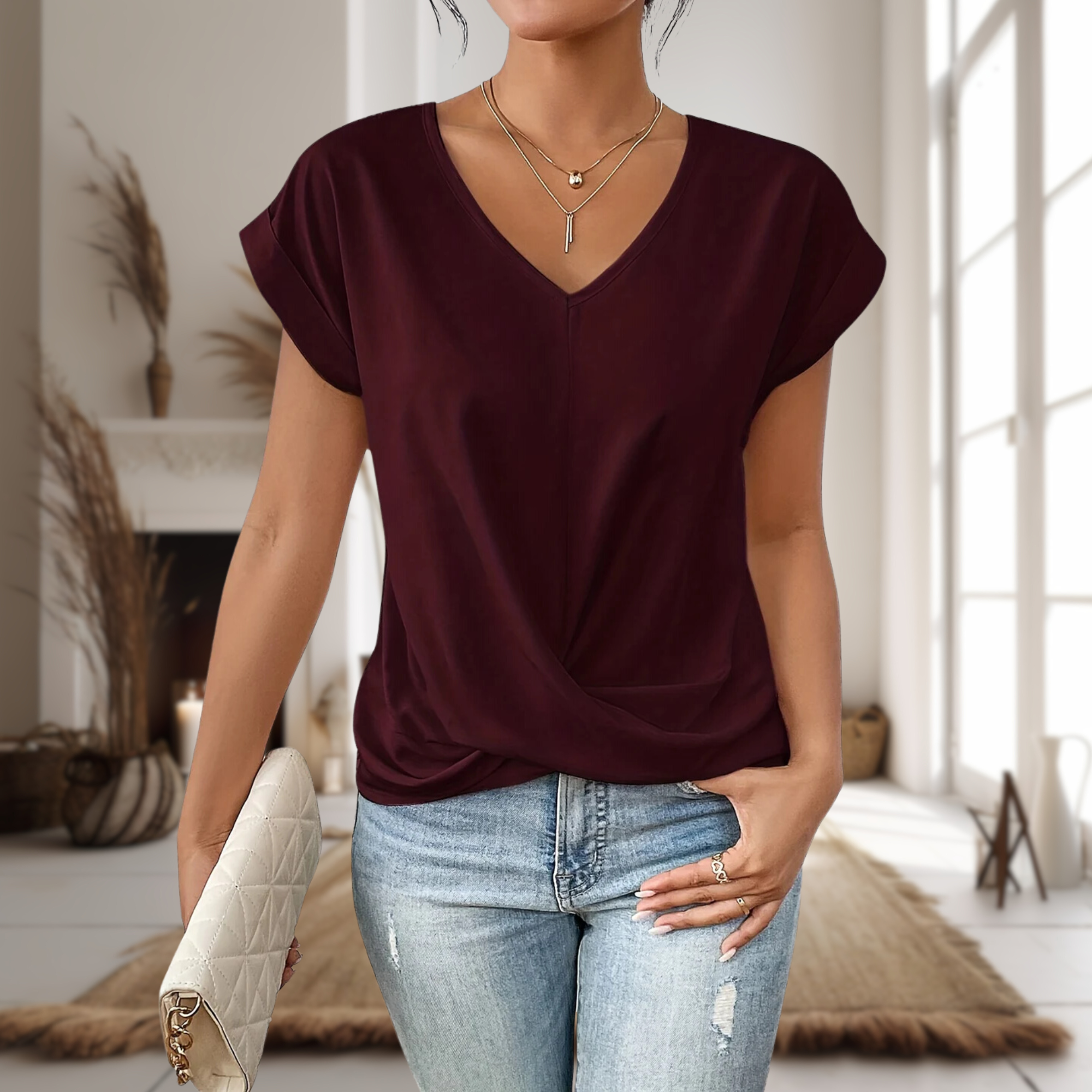 T-Shirt Donna — Scollo a Cuore Casual Traspirante