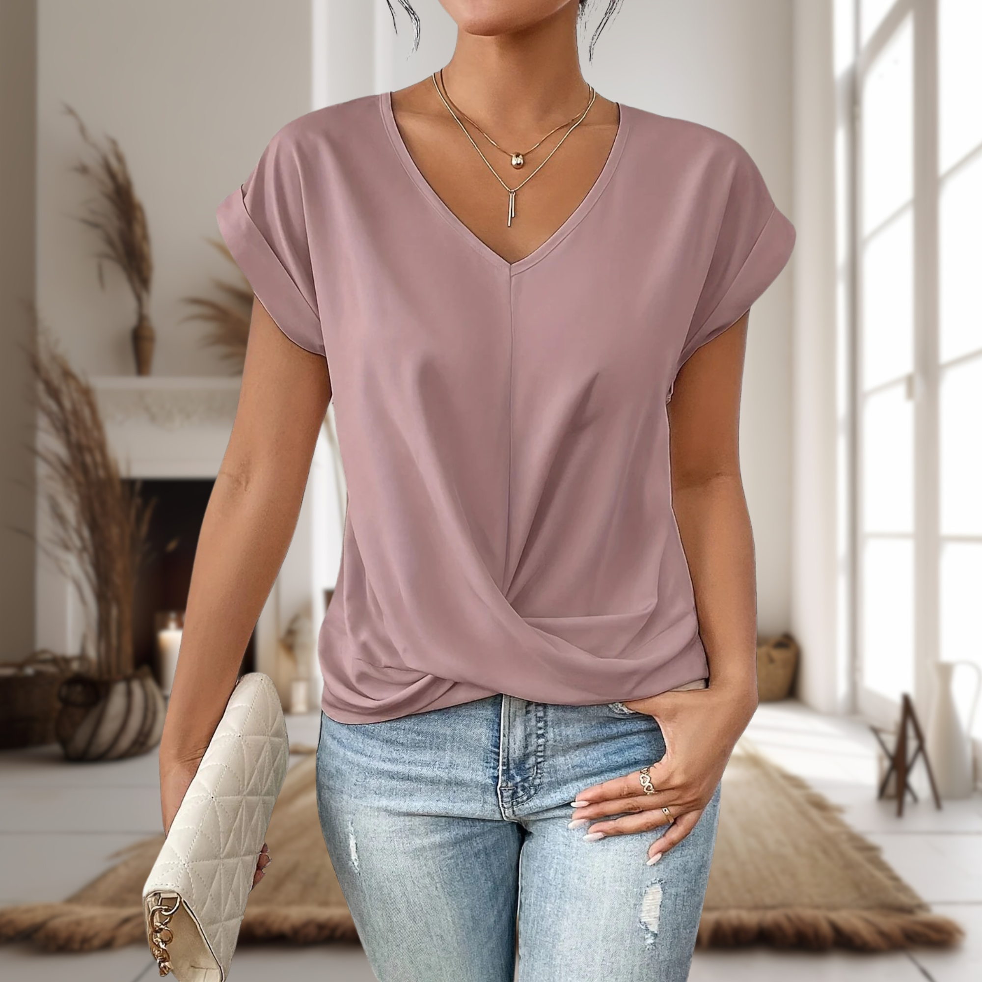 T Shirt Donna Scollo a Cuore Casual - Maglietta Elegante e Versatile per L'Estate 1