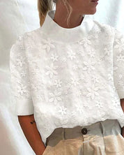 Top Elegante con Colletto Rialzato e Ricami Floreali per Donna - Stile Raffinato e Versatile per Ogni Occasione 2