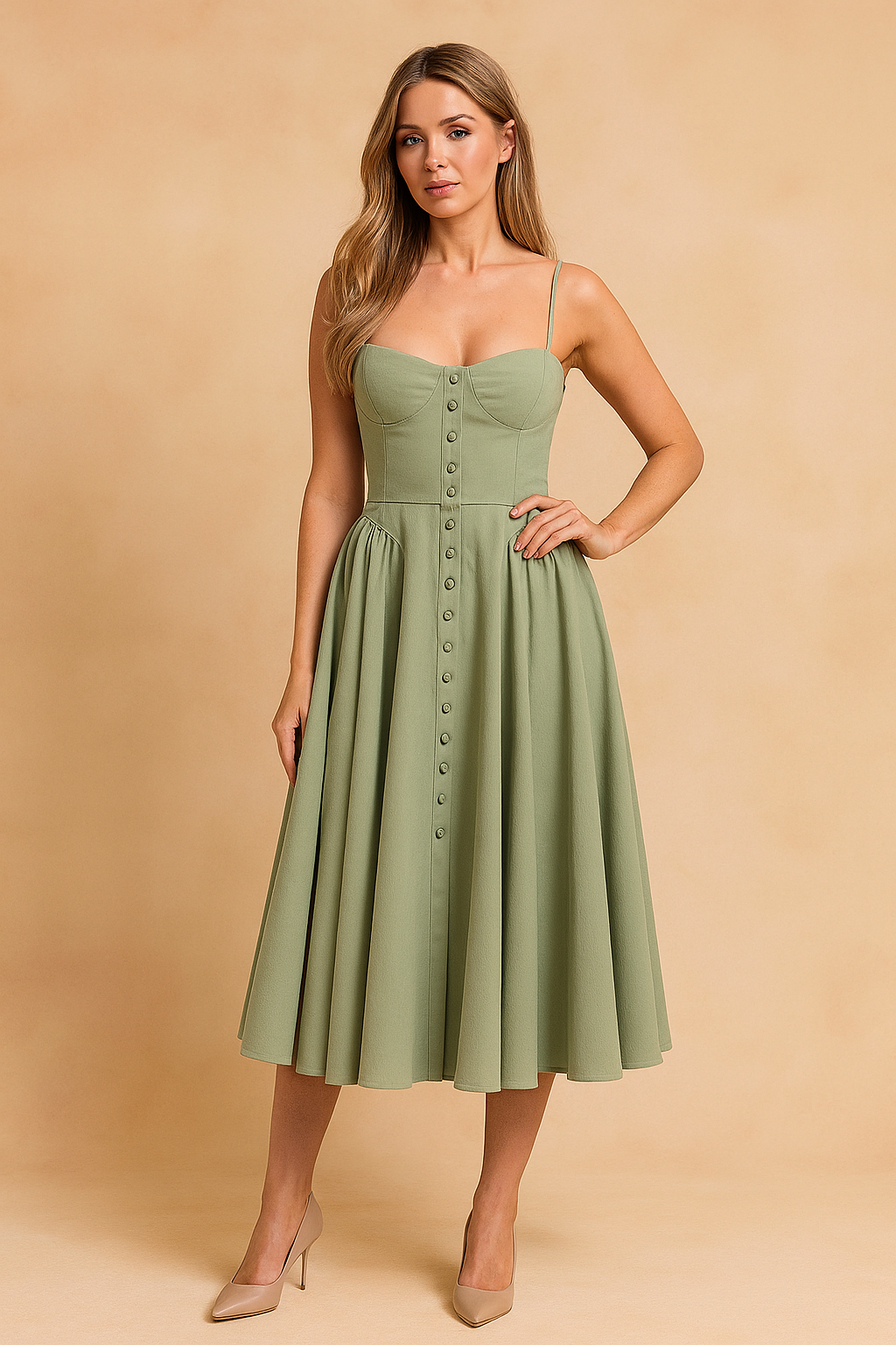 Abito Midi Donna — Corsetto Senza Maniche Estivo Elegante