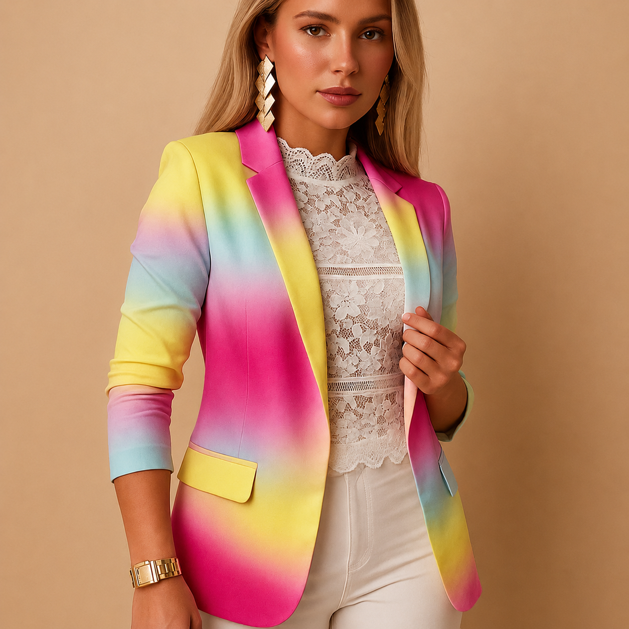 Blazer Donna — Collo a Scialle Vestibilità Sartoriale Stampa
