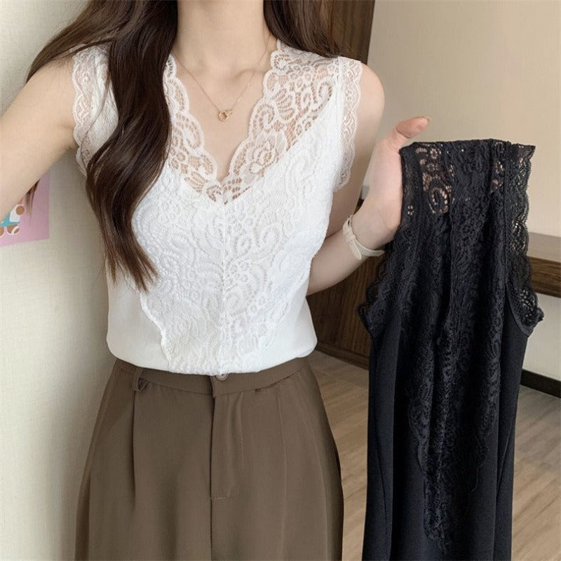 Top Donna Ricamato — Scollo a V Leggero Traspirante