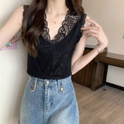 Top Donna Ricamato — Scollo a V Leggero Traspirante