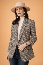 Blazer Donna — Motivo Quadri Aderente Mix Tessuti Pregiati