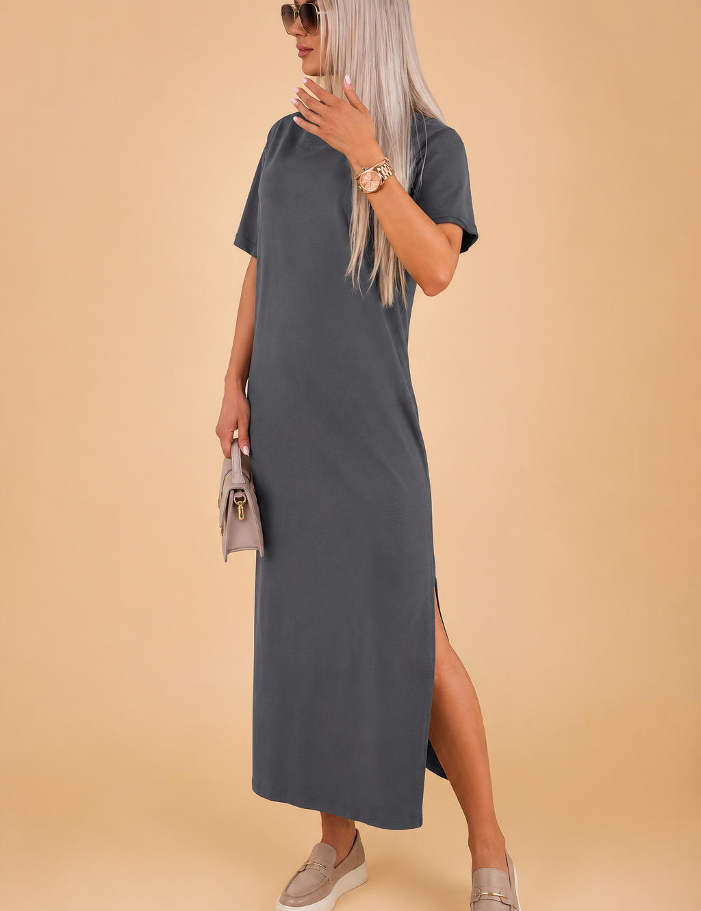 Abito Lungo Donna — Maniche Pipistrello Elegante Minimal