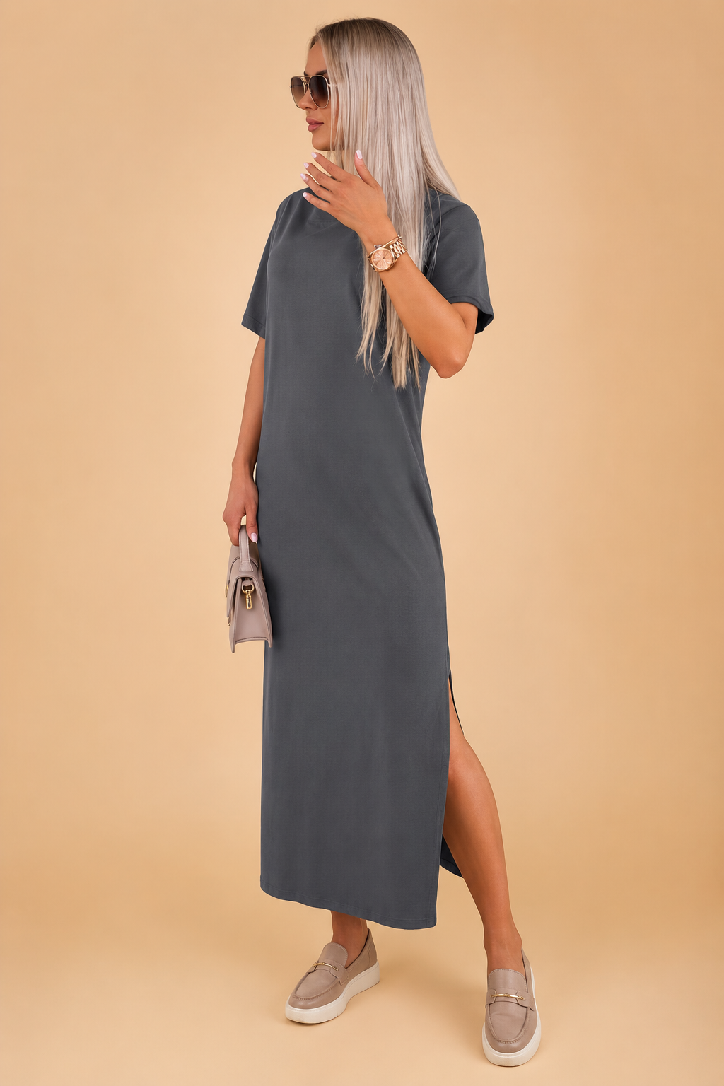 Abito Lungo Donna — Maniche Pipistrello Elegante Minimal